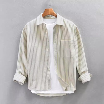 Men's Shirt with Long Sleeves – Relaxed Fit – Striped – Chest Pocket – Cotton