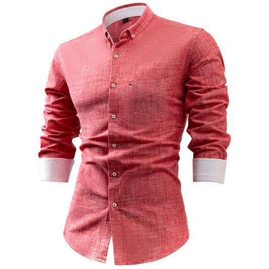 Men's Shirt – Slim Fit – Cotton Linen – Long Sleeves with Contrast Cuffs