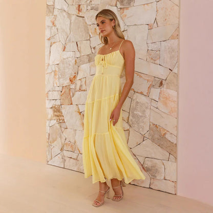 Women's Maxi Dress – Light and Breathable – Sleeveless – Spaghetti Straps – Low Back – Fitted Bodice