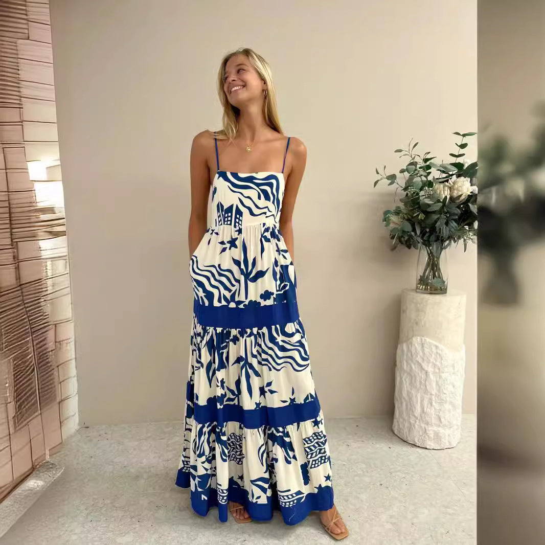 Women's Maxi Dress – Flowy A-Line Fit – Spaghetti Straps – Layered Lightweight Fabric