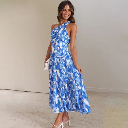 Dress for Women – Maxi – One Shoulder – Sleeveless – A-line Fit – Breathable Print
