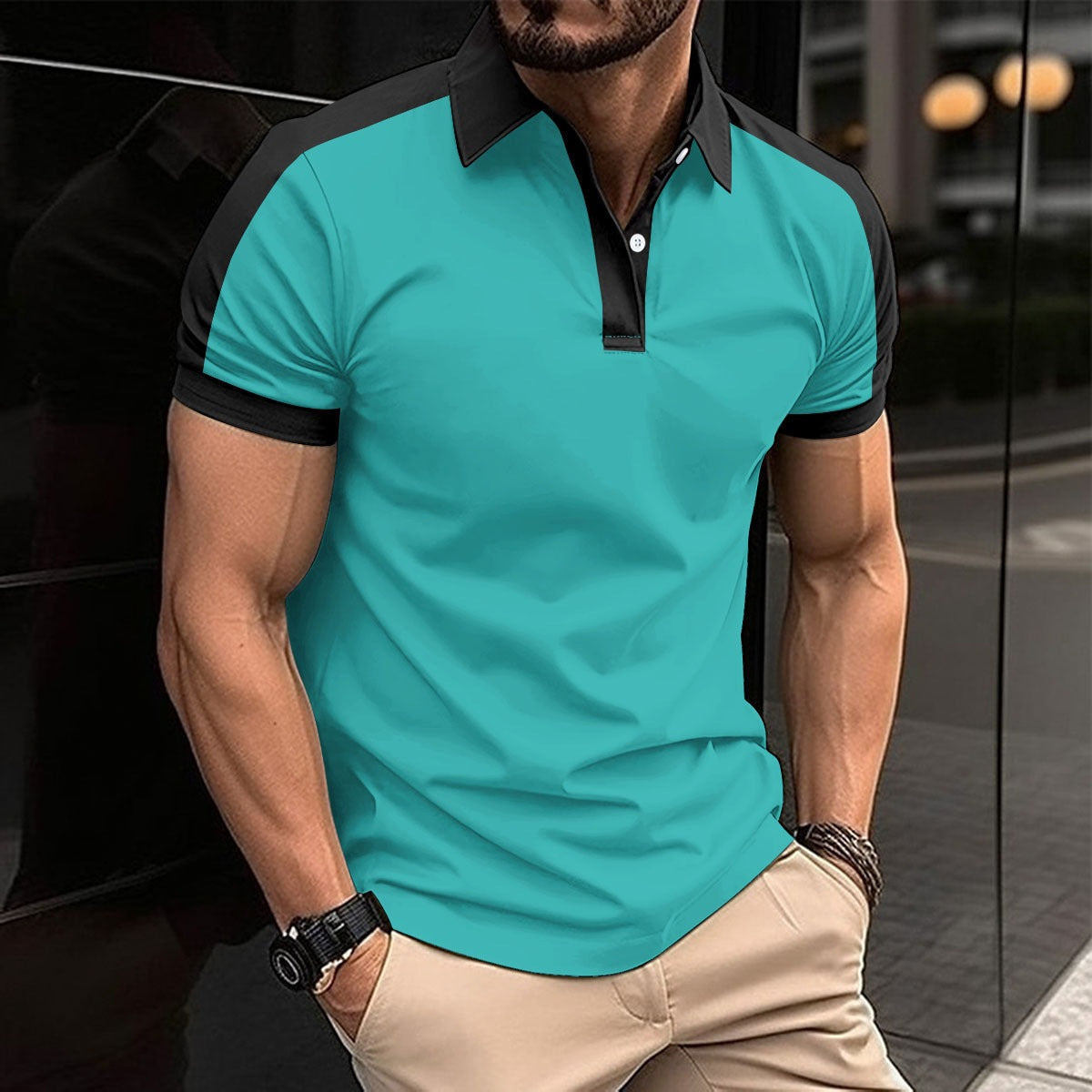 Men's Polo Shirt – Slim Fit – Soft Cotton – Contrast Collar and Sleeve Details