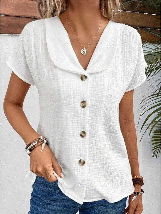 Women's Blouse - Light & Breathable Cotton - Loose Fit - Collar & Button Closure