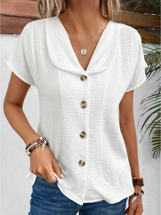 Women's Blouse - Light & Breathable Cotton - Loose Fit - Collar & Button Closure