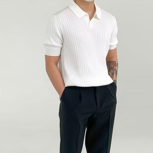 Men's Polo Shirt – Standard Fit – Ribbed Texture – Short-Sleeved Casual Style