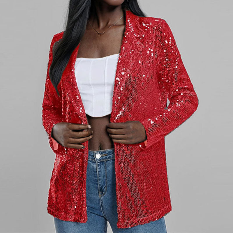 Women's Blazer – Tailored Fit – Sequins – Open Front – Long Sleeves