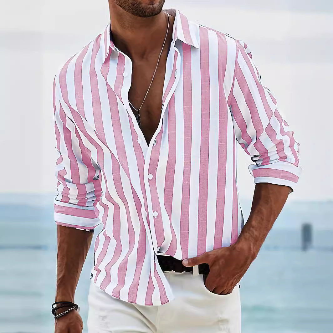 Men's Shirt with Long Sleeves – Relaxed Fit – Striped – Breathable Material