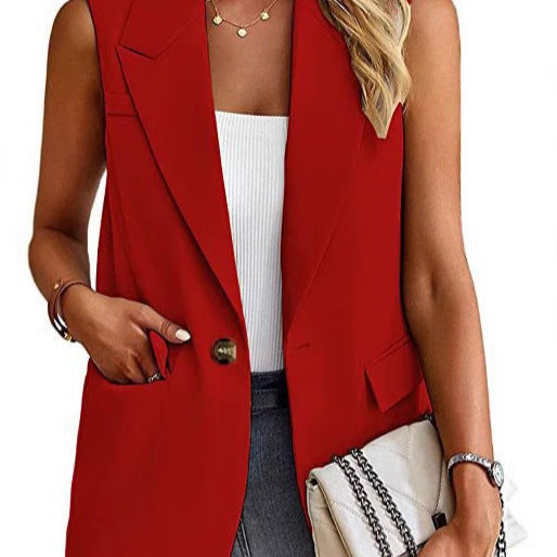 Women's Blazer Vest – Tailored Fit – Sleeveless – Notched Lapel – Single Closure