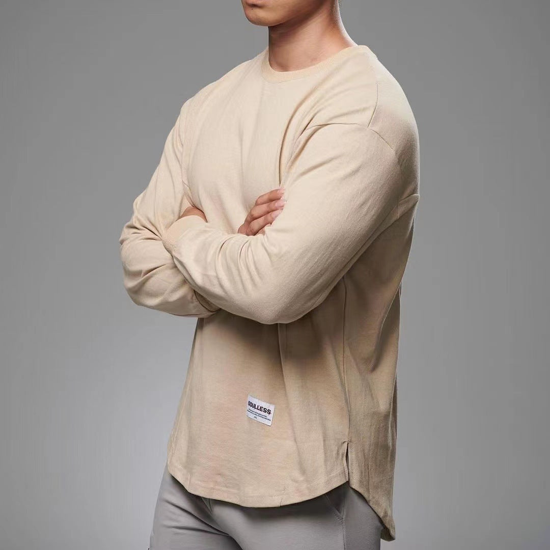 Men's Shirt with Long Sleeves – Regular Fit – Soft Cotton – Round Neck – Ribbed Edges