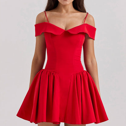 Dress for Women – Off-shoulder – Spaghetti Straps – A-line – Fitted Waist