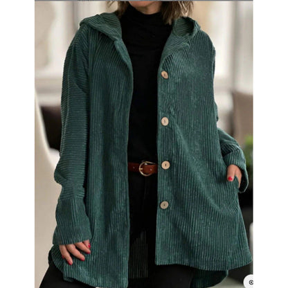 Women's Jacket with Hood – Corduroy – Relaxed Fit – Mid-Length – Button Details