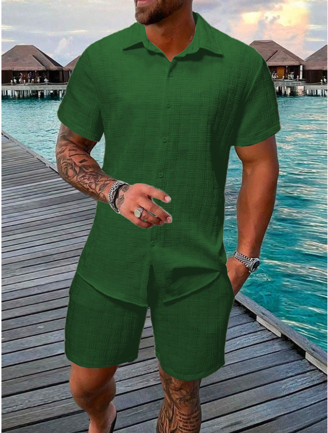 Men's Two-Piece Set – Relaxed Fit – Jacquard Texture – Breathable Material