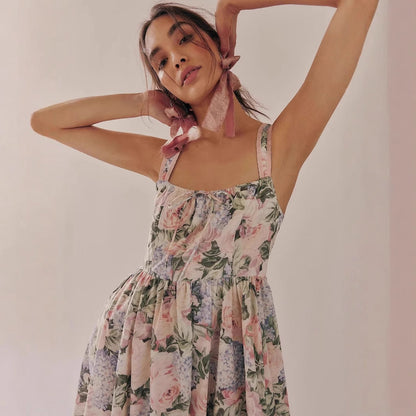 Women's Maxi Dress – Chiffon – Pleated Bohemian Style – Spaghetti Strap – Floral Print