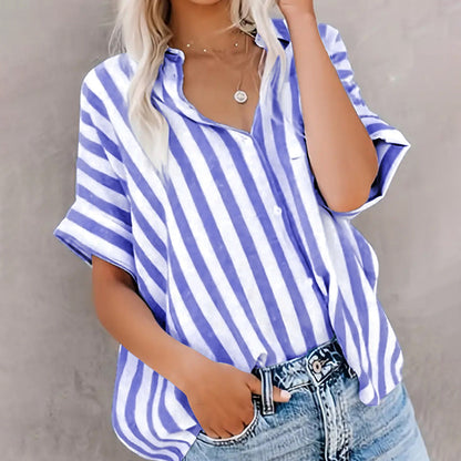 Women's Shirt – Light Cotton – Relaxed Fit – Button Closure Striped Design