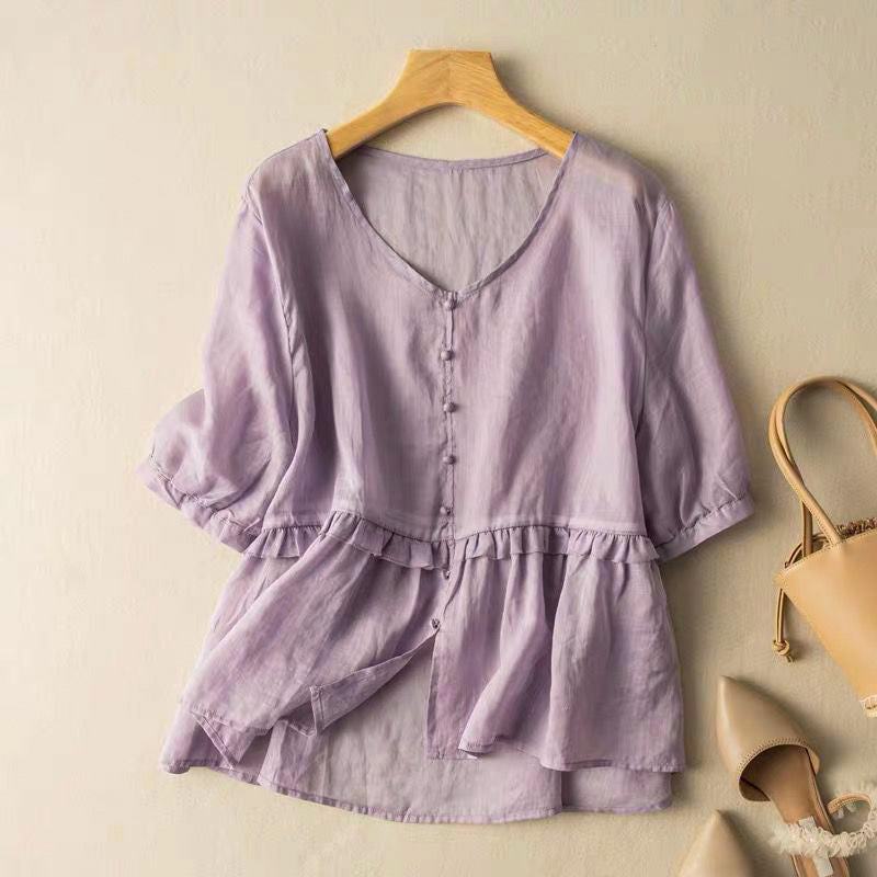Flowy Button Front Blouse for Women – Stylish Casual Comfort