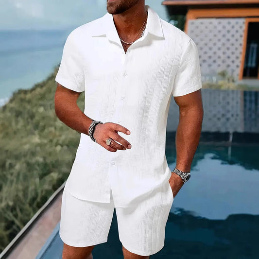 Men's Two-Piece Set – Relaxed Fit – Jacquard Texture – Breathable Material