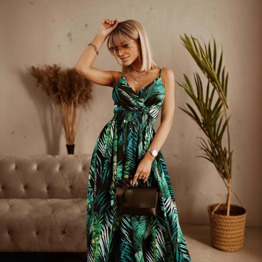 Women's Maxi Dress – Light and Breathable – V-Neck Wrap – Adjustable Straps – Floral Print