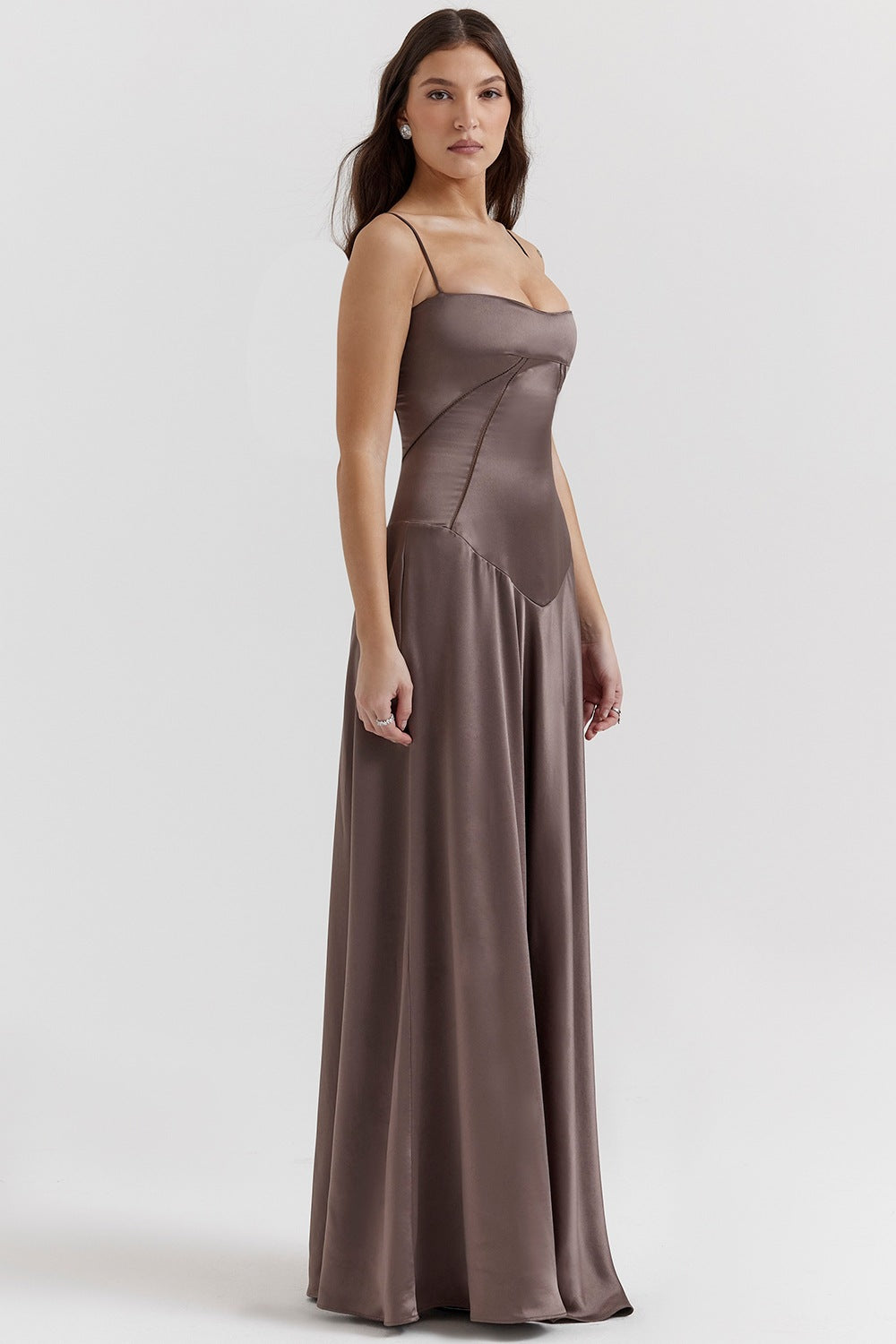 Women's Evening Dress – Satin – A-line Fit – Spaghetti Straps – Cut-out Waist