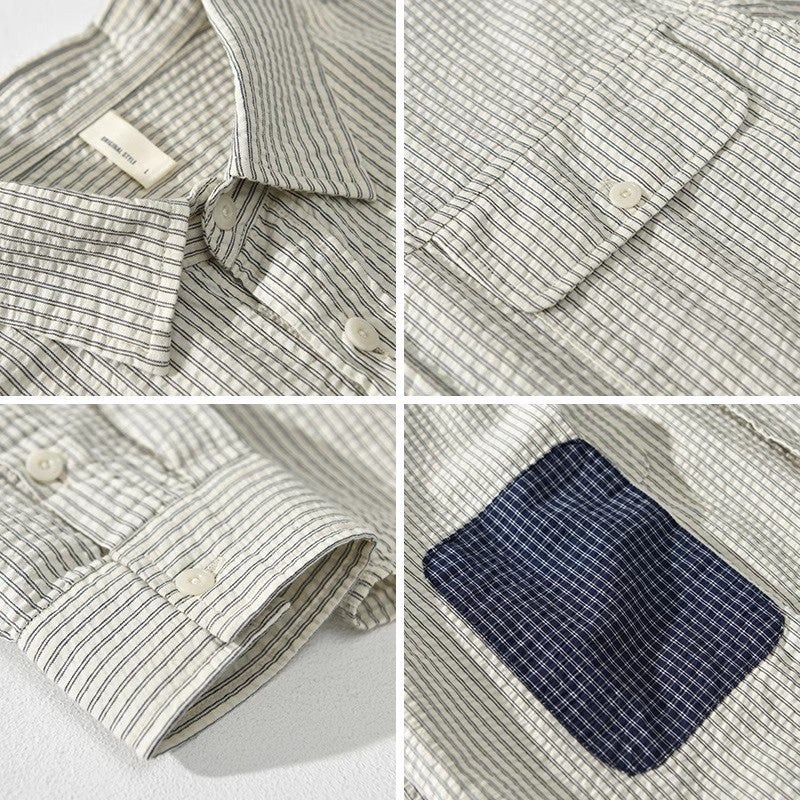 Men's Shirt – Relaxed Fit – Light Cotton – Textured Striped – Long-Sleeved