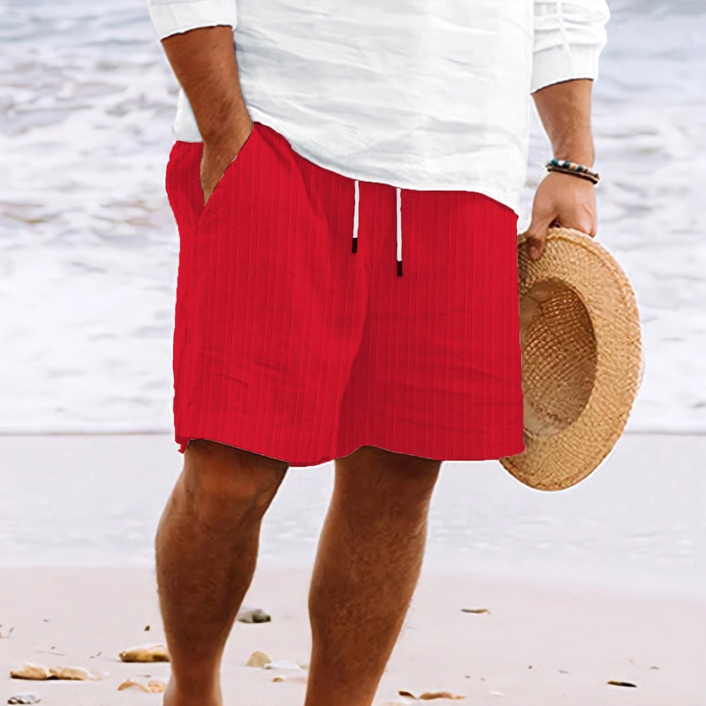 Men's Shorts – Cotton and Linen Blend – Relaxed Fit – Drawstring Waist – With Pockets