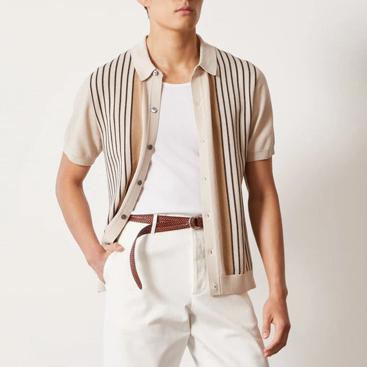 Men's Polo Shirt – Relaxed Fit – Knit Fabric – Vertical Stripes – Short Sleeve