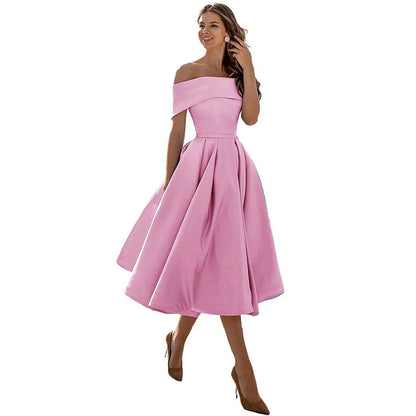 Women's Midi Dress - Elegant Off-Shoulder - Fit & Flare - Formal Party Look