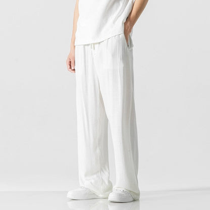 Men's Trousers – Loose Fit – Breathable Material – Drawstring Closure – Full Length