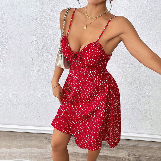 Dress for Women – Slim Fit Mini Dress – Ruched Bust – Spaghetti Straps – Open Back
