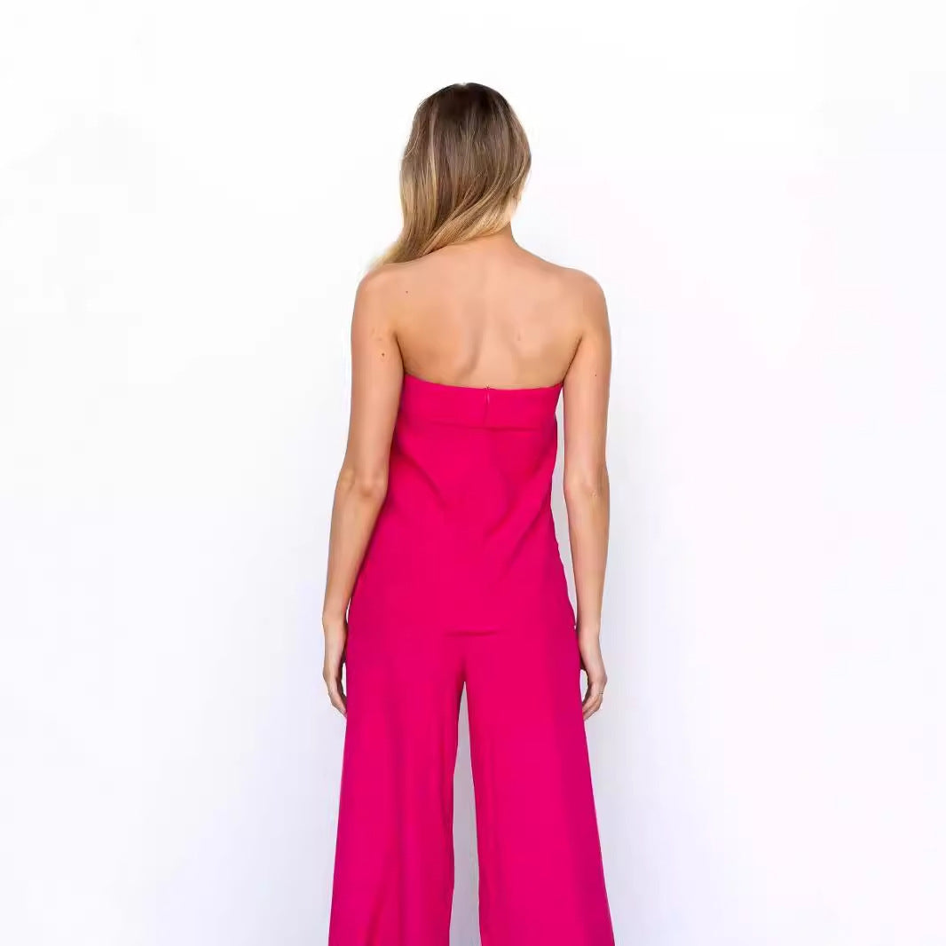 Women's Set – Strapless Top and High-Waisted Flared Pants – Light and Elegant Fit