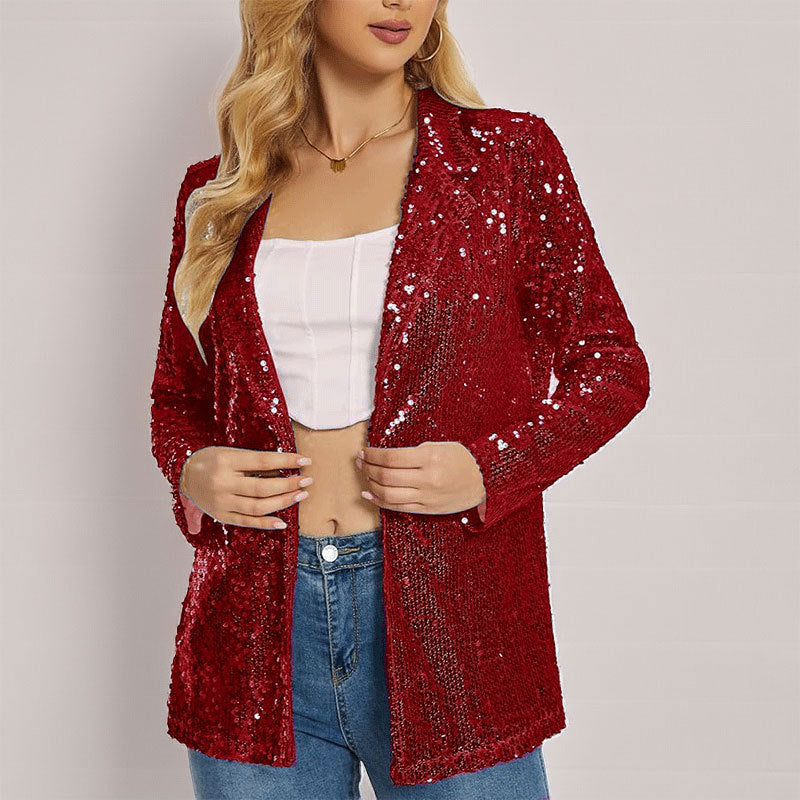 Women's Blazer – Tailored Fit – Sequins – Open Front – Long Sleeves
