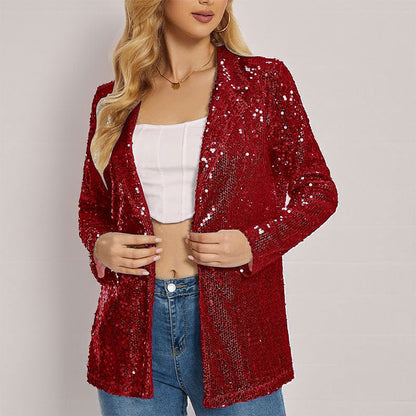 Women's Blazer – Tailored Fit – Sequins – Open Front – Long Sleeves
