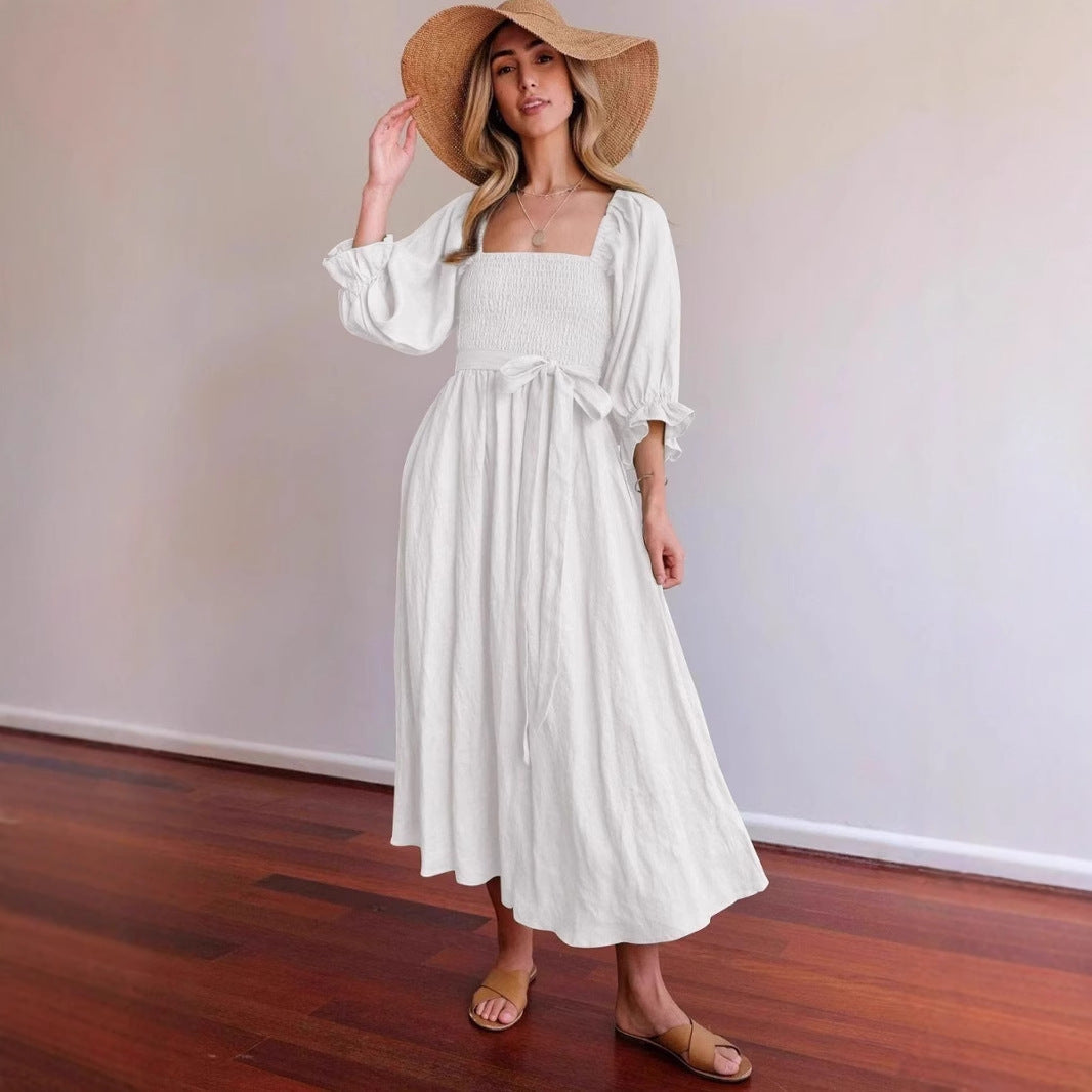 Dress for Women – A-line Fit – Smocked Bodice – Puff Sleeves – Reversible Design