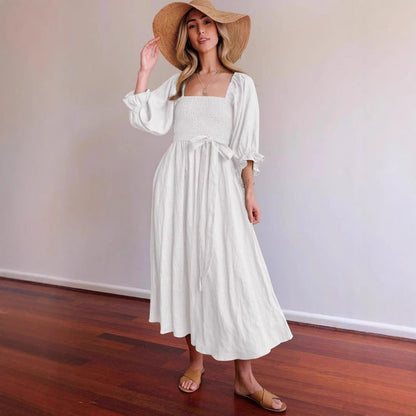 Dress for Women – A-line Fit – Smocked Bodice – Puff Sleeves – Reversible Design