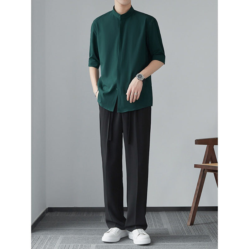 Men's Shirt with Long Sleeves – Relaxed Fit – Lightweight and Breathable Material – Mandarin Collar