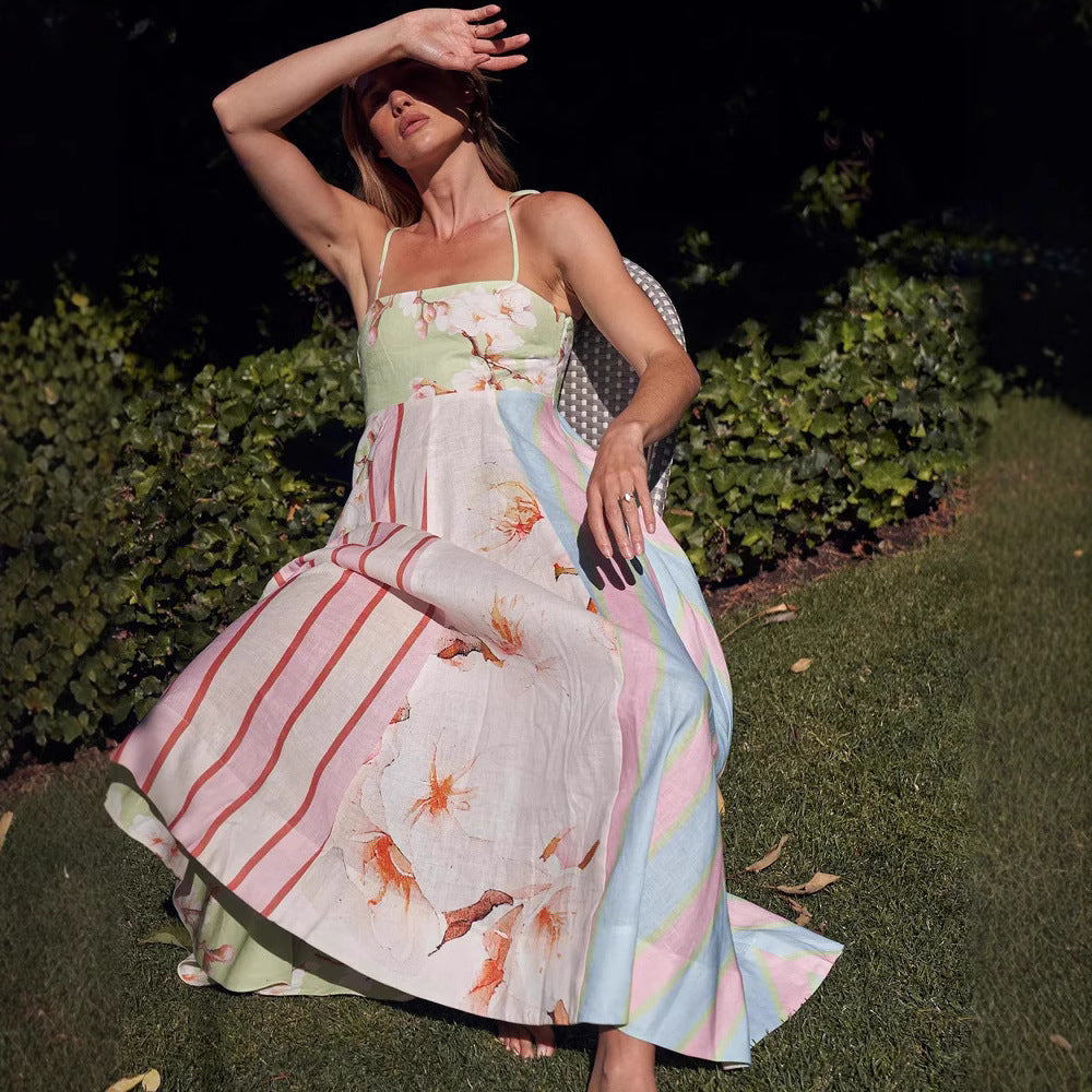 Women's Dress – Light Cotton – Flowy Fit – Artistic Print – Maxi Length