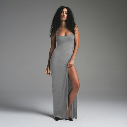 Women's Maxi Dress – Slim Fit – Spaghetti Straps – Slit – Backless Evening Look