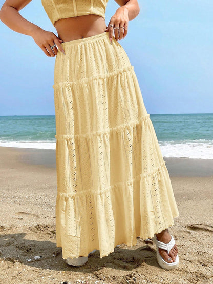 Women's Skirt Midi – A-line Fit – Layered Design – Breathable Material – Elastic Waist