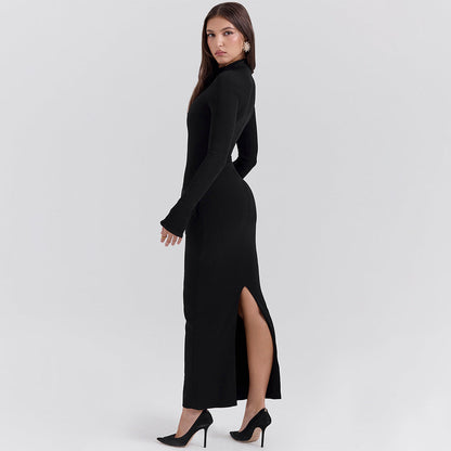 Women's Maxi Dress – Slim Fit – Round Neck – Long Sleeves – Elegant Formal Cut