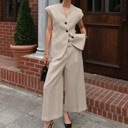 Women's Jumpsuit – Tailored Vest and Wide Trousers – Elegant Business Look
