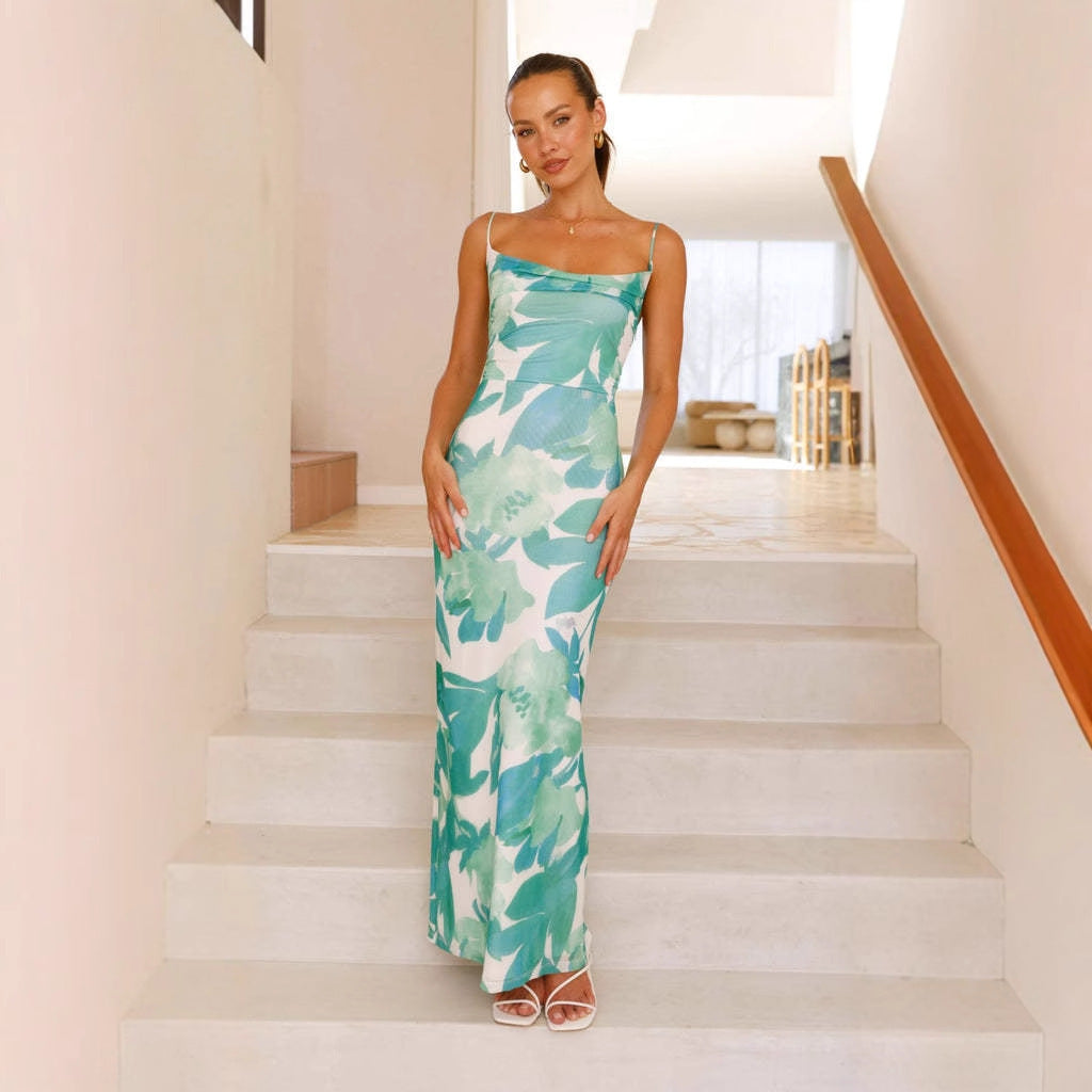 Women's Bodycon Dress – Sleeveless – Spaghetti Straps – All-Over Print – Slim Fit