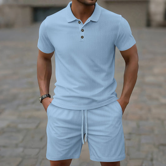 Men's T-shirt – Slim Fit – Short Sleeve – Breathable Texture – Button Closure