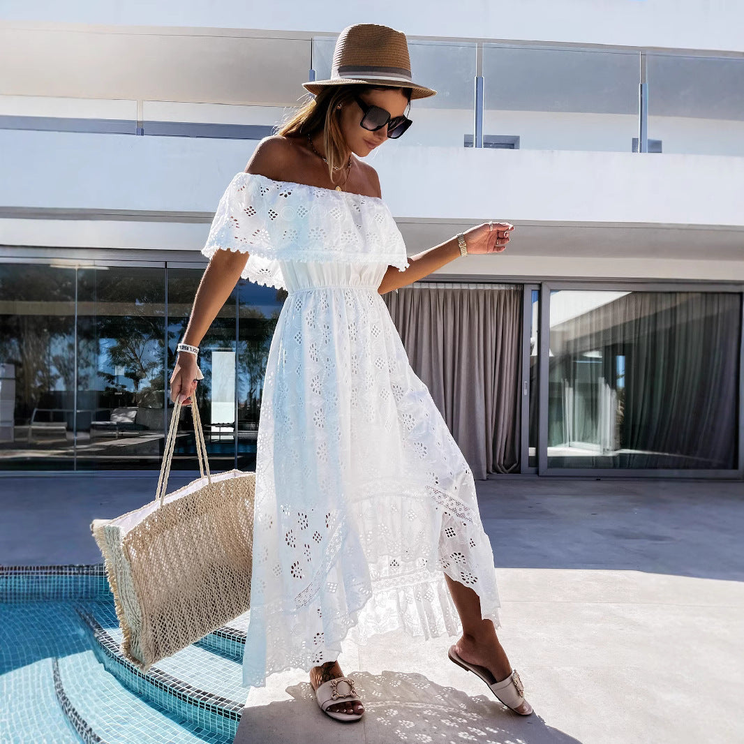 Women's maxi dress – off-shoulder – lace details – bohemian cut – loose fit