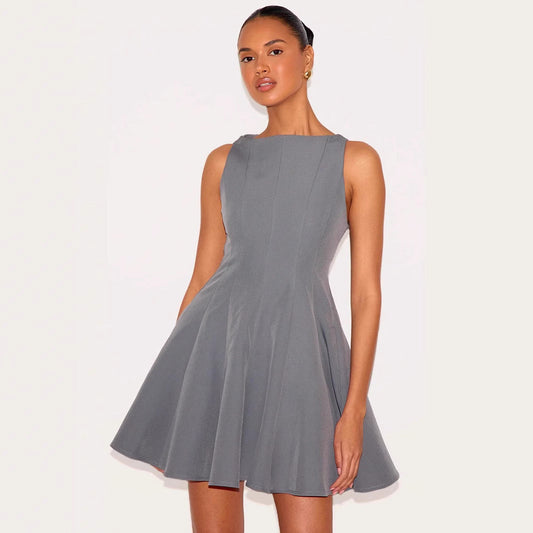 Women's Clothing Dress – Sleeveless Pullover – Slim Fit A-Line – Round Neck Mini-Length