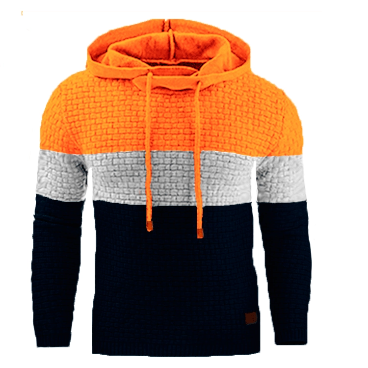 Oliver Hooded Pullover Hoodie | Color Block Textured Knit Mens Pullover Hoodie