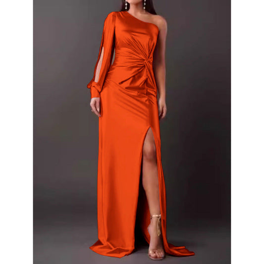 Dress for Women – Maxi Dress – Slim Fit – One Shoulder – Luxurious Fabric – High Slit