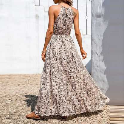 Dress for Women – Halterneck – A-line – Light Material – Polka Dot Pattern – High Slit