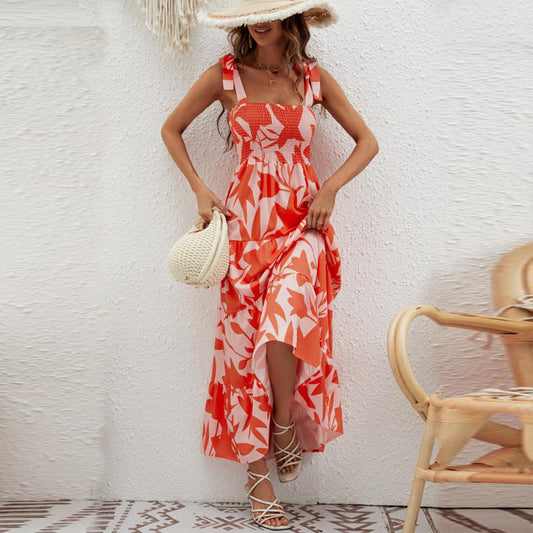 Women's Maxi Dress – Light Cotton – Fitted Bodice – Tie Straps – Tiered Skirt