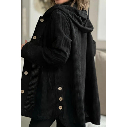 Women's Jacket with Hood – Corduroy – Relaxed Fit – Mid-Length – Button Details