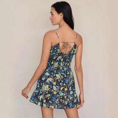 Women's Summer Dress – Light Cotton – Smocked Bodice – A-line – Ruffle Edge – Spaghetti Straps
