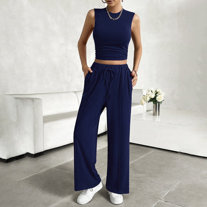 Women's Set – Sleeveless Crop Top – Wide-Legged Pants – Light and Breathable Comfort